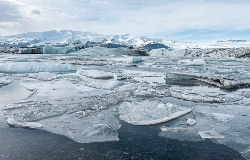 Icebergs floating on Jokulsarlon Glacier Lagoon in Iceland