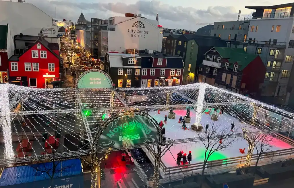 The ice rink outside our hotel in Reykjavik in winter