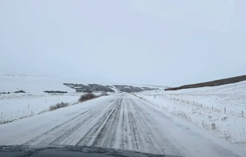 Snow on the roads in Iceland in winter