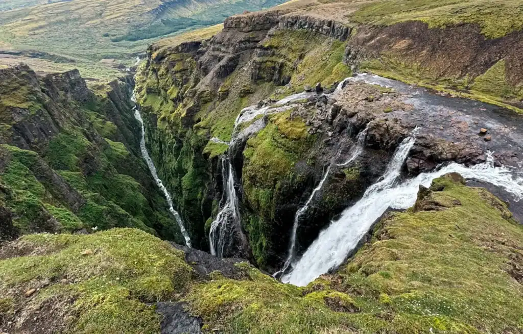 The views back over the canyon from top of the Glymur Waterfall