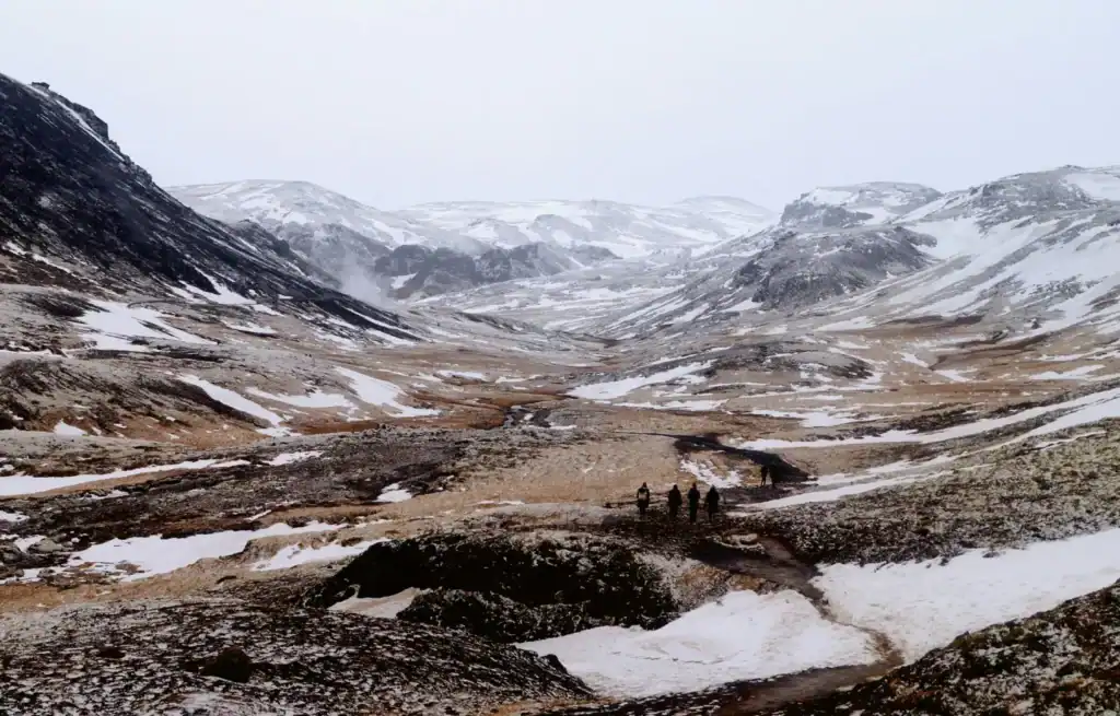 Hiking to the thermal river is one of the best winter day trips from Reykjavik