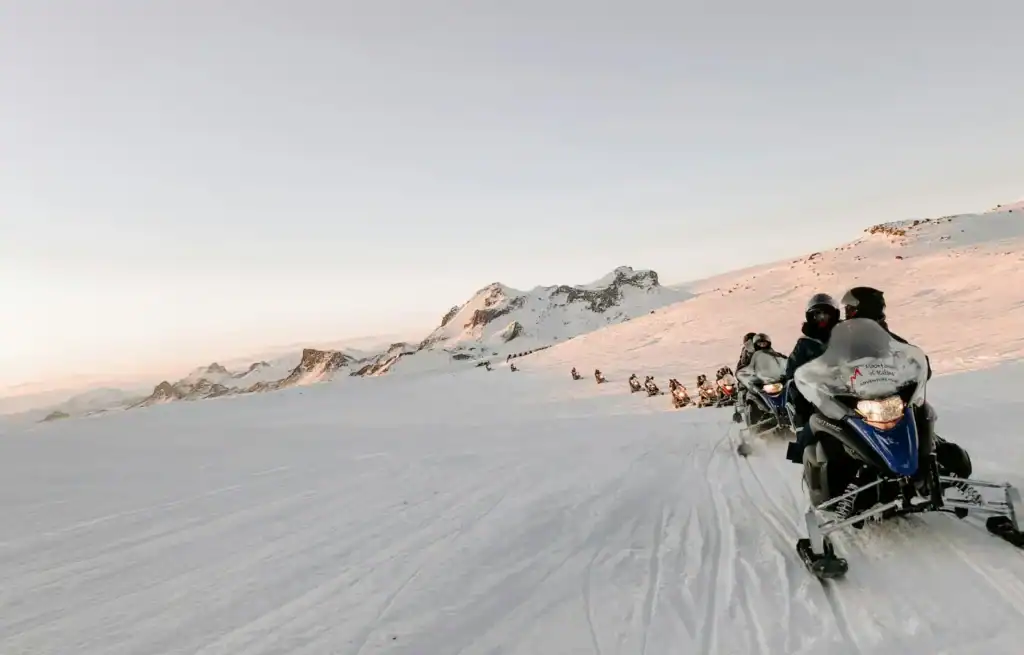 Snowmobiling on a glacier in Iceland